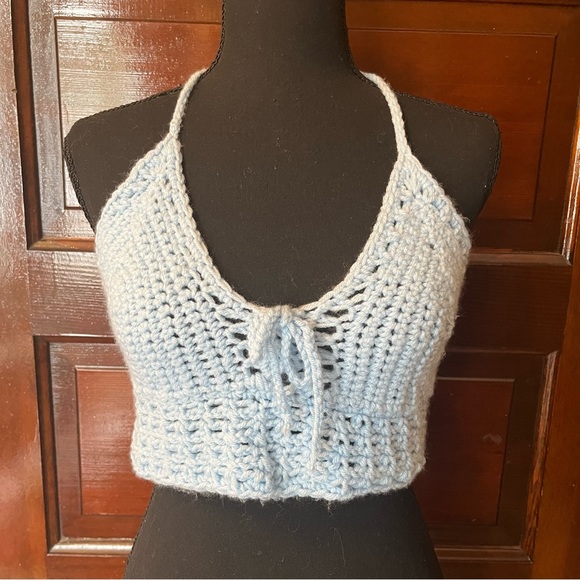 Hand Crafted Tops - Handmade Crochet Crop Halter Top